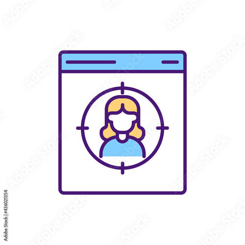 Cyberbullying victim RGB color icon. Targeting teenager, adult person for online bullying. Spreading lies and rumors. Harassing via smartphones, emails and text messages. Isolated vector illustration