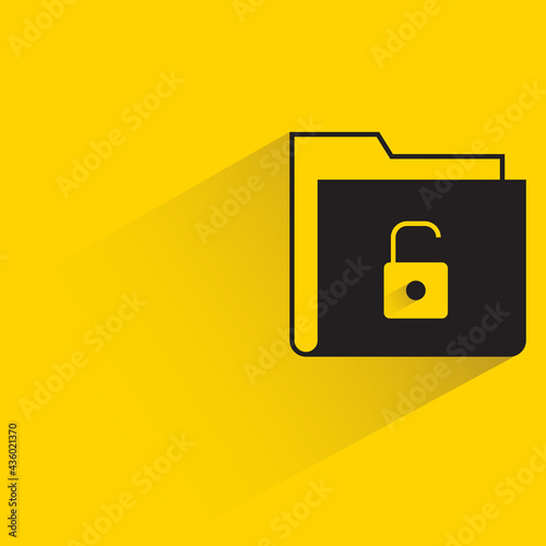 folder and unlock icon shadow on yellow background