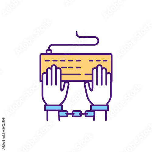 Cyberbullying prohibition with law RGB color icon. Legal consequences for cyberbullies. Prosecuting cybercrime. Human rights protection. Providing safety for cyberspace. Isolated vector illustration photo