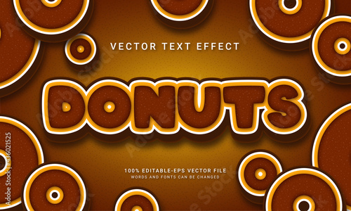 Donut 3d text style effect themed food cake menu