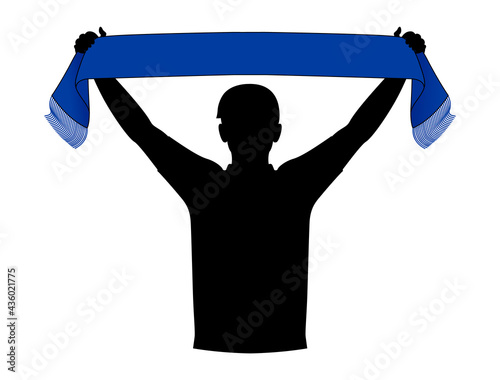 Blue Football Scarf with Men Cheering Template on White Background, Vector File.