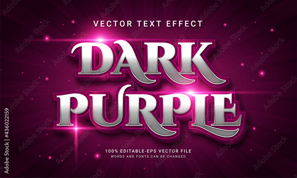 Dark purple 3d text style effect themed purple color Stock Vector