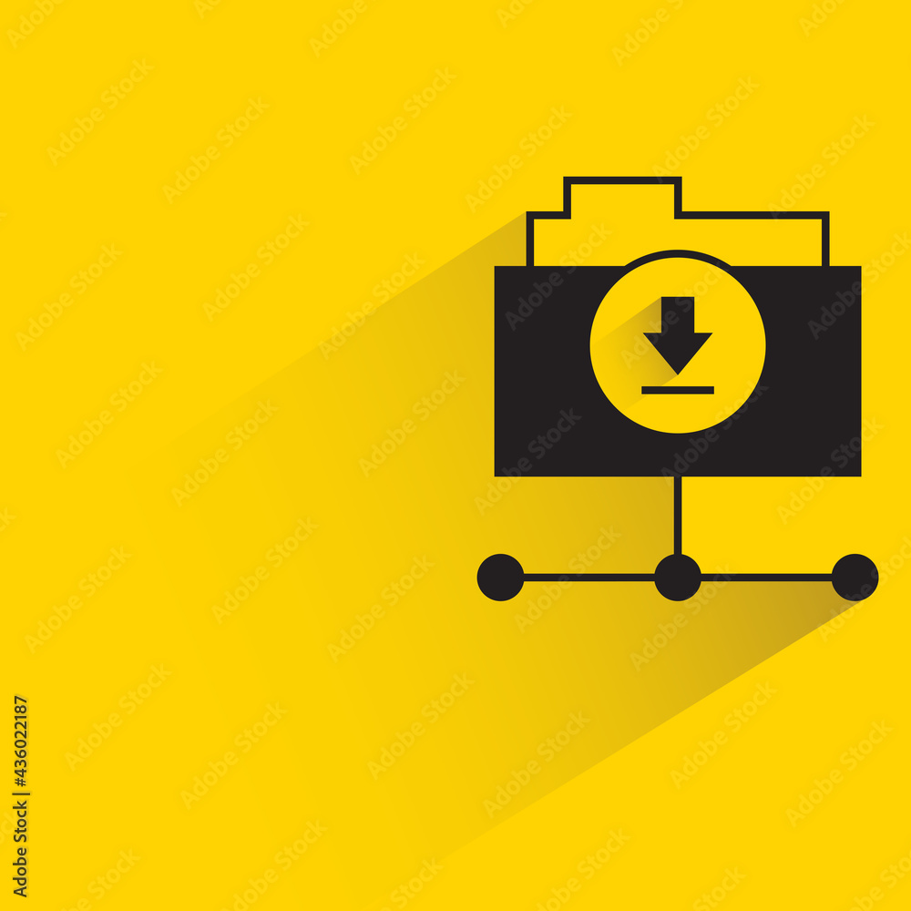folder and download icon shadow on yellow background folder and download icon shadow on yellow background