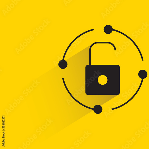unlock keypad icon with shadow on yellow background