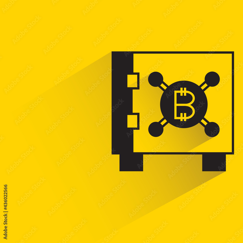 Fototapeta premium safe and bitcoin icon with shadow on yellow background