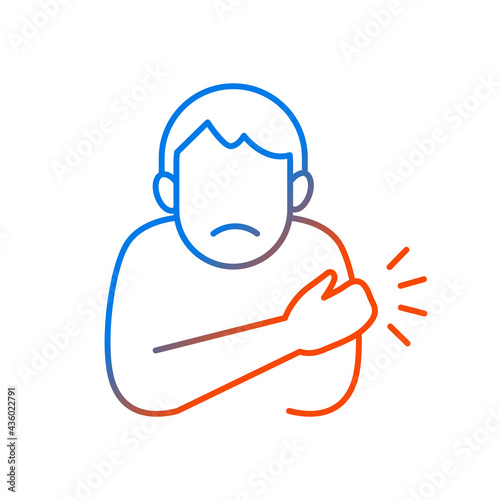 Arm swelling gradient linear vector icon. Rash on hand. Allergic reaction. Vaccination side effect. Health care. Thin line color symbols. Modern style pictogram. Vector isolated outline drawing