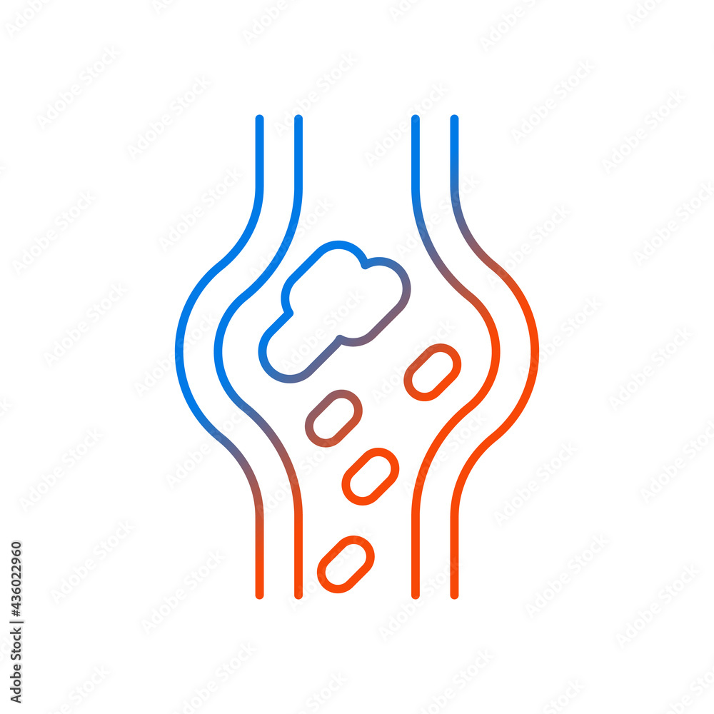Obraz premium Blood clots gradient linear vector icon. Cardiovascular circulation problem. Disease symptom. Health care. Thin line color symbols. Modern style pictogram. Vector isolated outline drawing