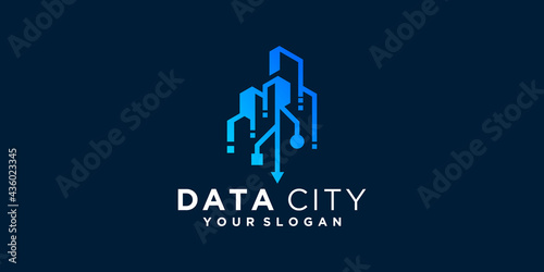 Smart technology city data logo design template