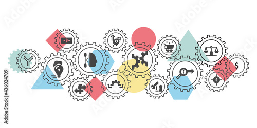 Metaphors and keywords icons business vector illustration. Concept with linked icons related to business and development