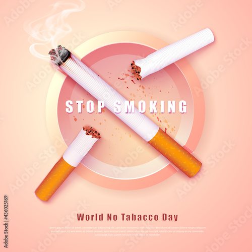 Stop smoking campaign illustration no cigarette for health broken cigarettes and ash tray
