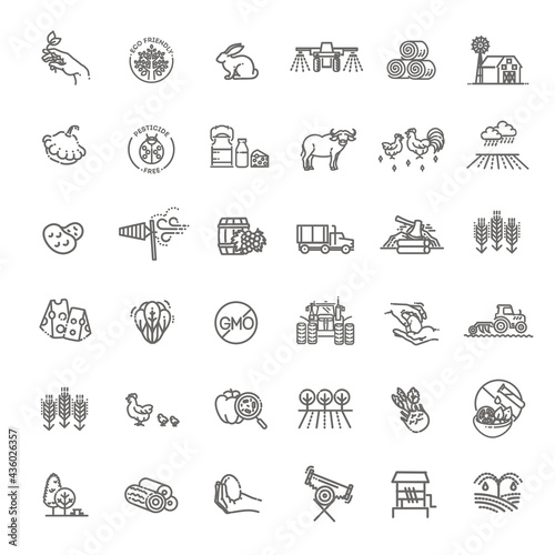 Set of Agriculture and Farming Line Icons