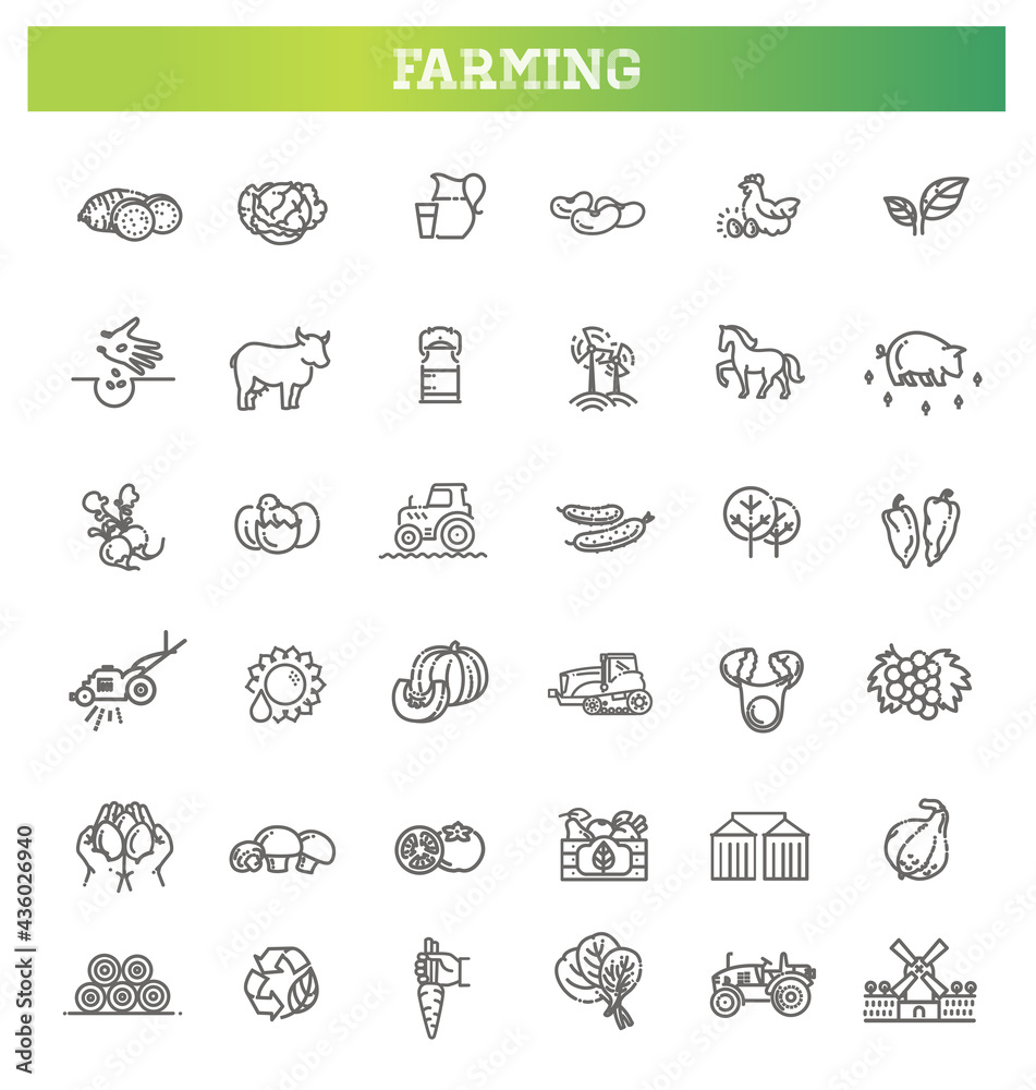 Set of Agriculture and Farming Line Icons