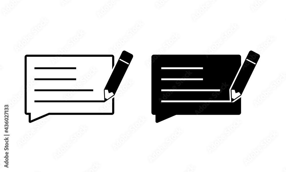 Message bubble with pencil icon. Write text, feedback. Comment. Illustration vector. Message bubble with pencil icon. Write text, feedback. Comment. Illustration vector.