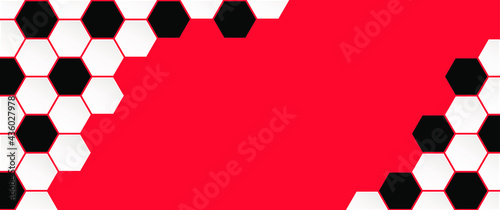 Soccer ball on purple background. Color of belgium. Football net pattern. Flat vector wk, ek banner. Sports game cup. Honeycomb cells hexagon pattern. Red background. Soccer foot ball 2021.