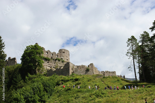 Low angle shot of a historic Ehrenberg Castle in Reutte, Tyrol, Austria under a cloudy sky photo