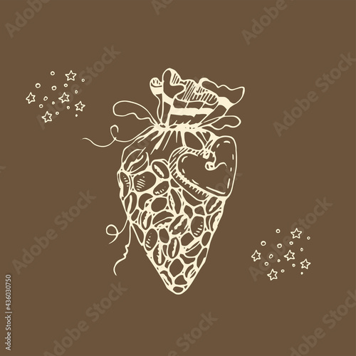 Package with coffee roasted beans on dark background