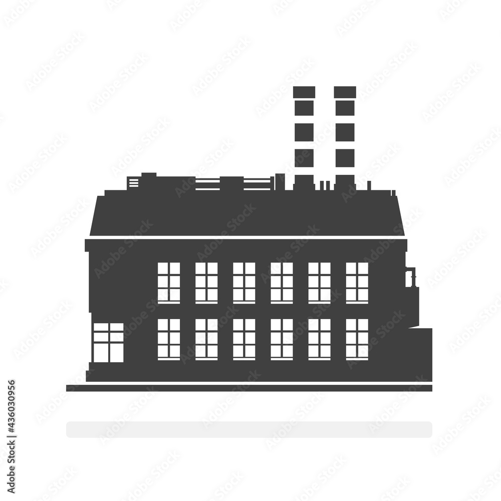 Factory Building Silhouette Icon - Vector Illustration Art