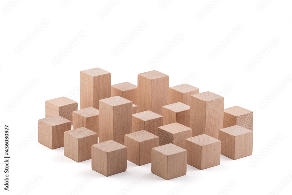 Wooden city blocks on white background with clipping path