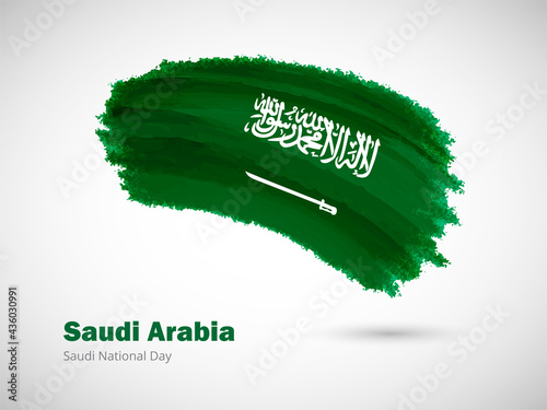 Happy national day of Saudi Arabia with artistic watercolor country flag background. Grunge brush flag illustration