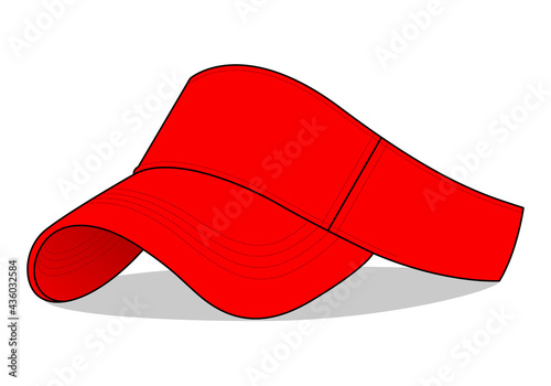 Red Sun Visor Cap Template Vector On White Background, Perspective View.