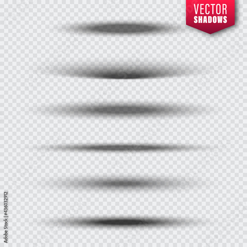 Vector shadows collection on transparent background. Realistic shadow effect for design. Vector illustration.