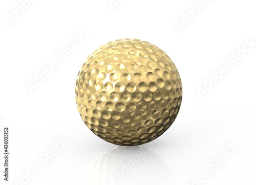 Golden golf ball on white background