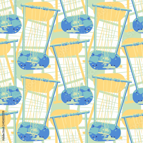 Vintage woodenn stringed musical instrumen. Vector repeated seamless pattern.