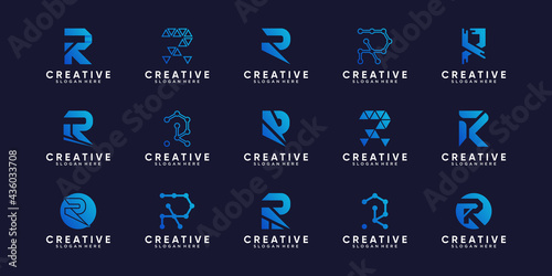 Set bundle monogram logo design initial letter R with creative concept.