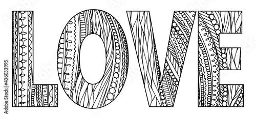 Zentangle stylized sign Love Vector illustration Black white hand drawn doodle, ethnic pattern