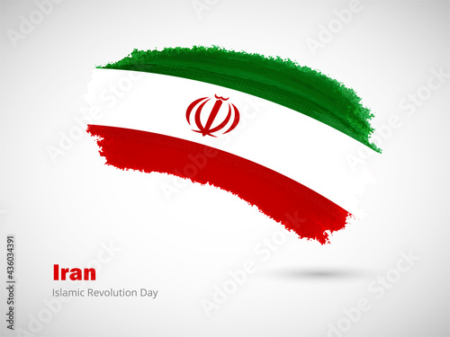 Happy islamic revolution day of Iran with artistic watercolor country flag background. Grunge brush flag illustration