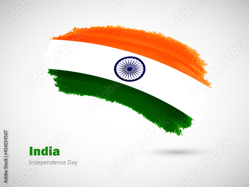 Happy independence day of India with artistic watercolor country flag background. Grunge brush flag illustration