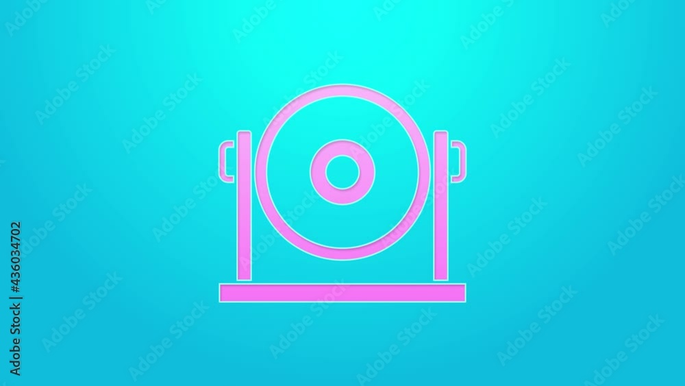 Pink line Gong musical percussion instrument circular metal disc icon isolated on blue background. 4K Video motion graphic animation Pink line Gong musical percussion instrument circular metal disc icon isolated on blue background. 4K Video motion graphic animation