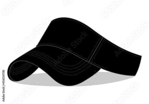 Black Sun Visor Cap Template Vector On Gray Background, Perspective View.