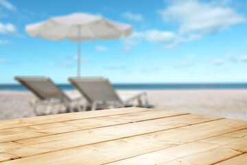 Table background of free space and summer beach landscape 