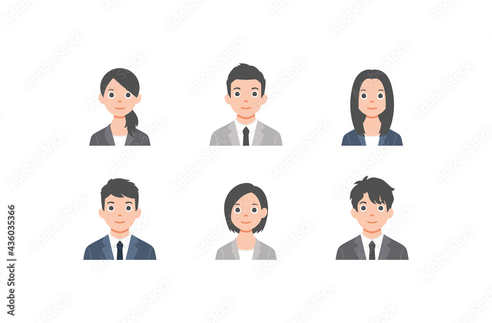 Set of avatars. Characters of business men and women. Collection of portraits of asian people. Isolated on white background. Colorful vector illustration in flat style Set of avatars. Characters of business men and women. Collection of portraits of asian people. Isolated on white background. Colorful vector illustration in flat style