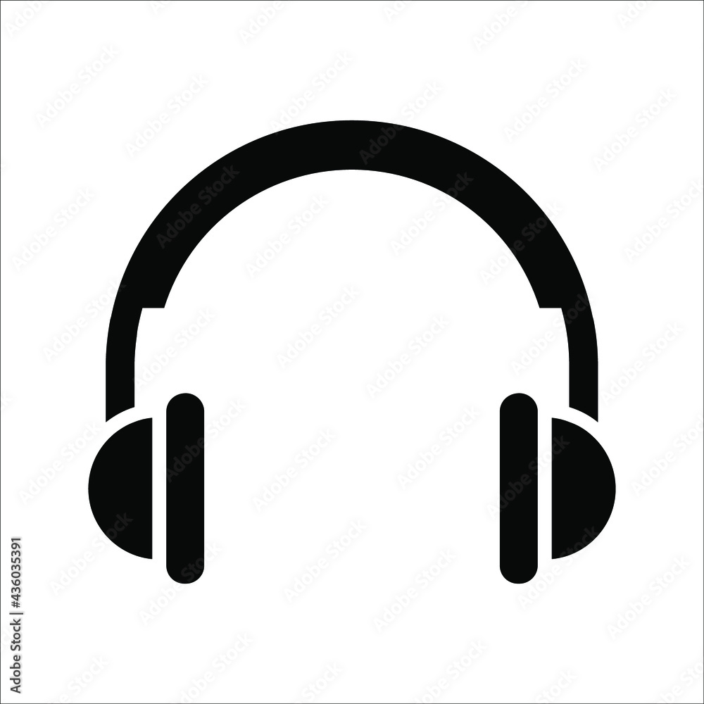 Headphones earphones flat icon. Headset silhouette on white background. color editable Headphones earphones flat icon. Headset silhouette on white background. color editable