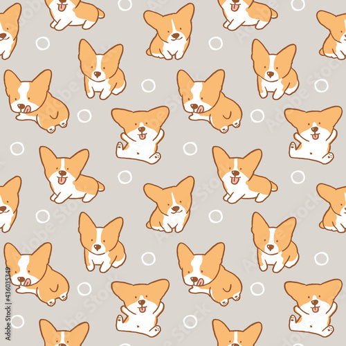 Seamless Pattern with Cute Cartoon Corgi Dog Design on Grey Background
