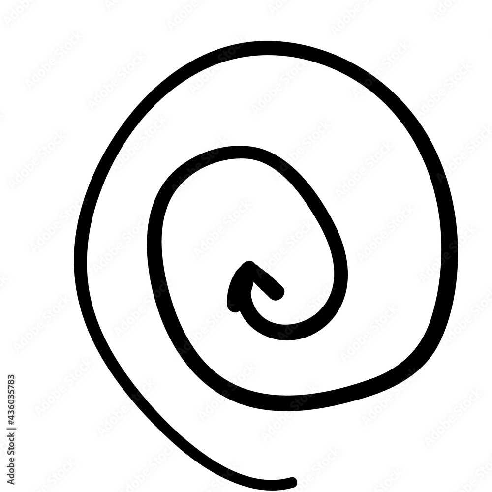 round spiral arrow points inward to an oval. hand-drawn doodle. vector illustration round spiral arrow points inward to an oval. hand-drawn doodle. vector illustration