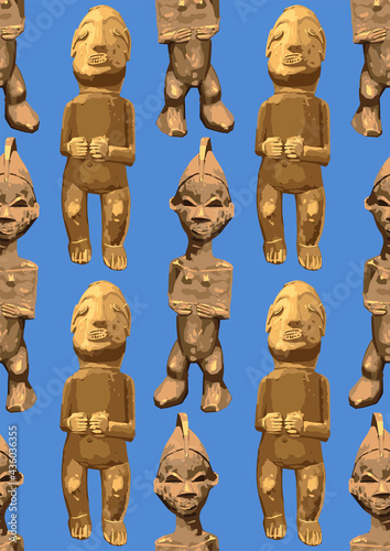 Vector repeated seamless pattern of ancient woodenn sculptures of humans