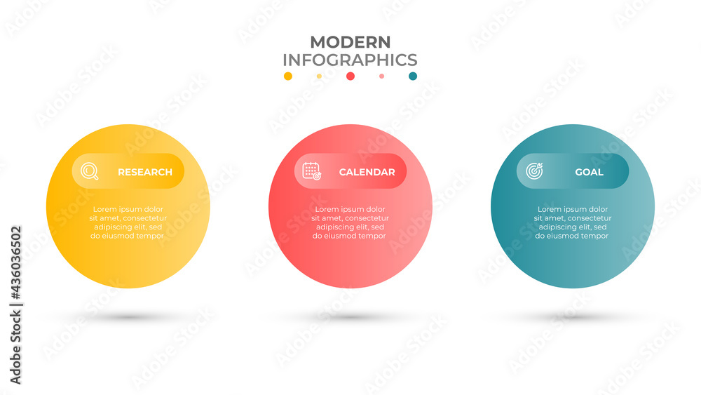 Vector infographic label design template. Business concept with 3 options, steps or circles element.