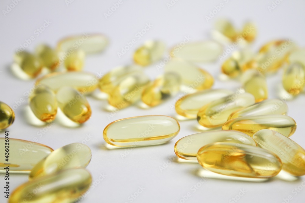 OMEGA-3 fish oil capsules close up