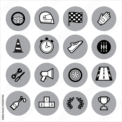 Racing and motorsport black and white icons