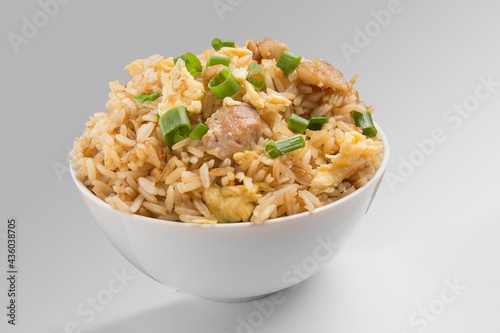 Peruvian Chifa, a fusion of Chinese cuisine with Peruvian ingredients: Chaufa, fried rice with chicken and Pork photo
