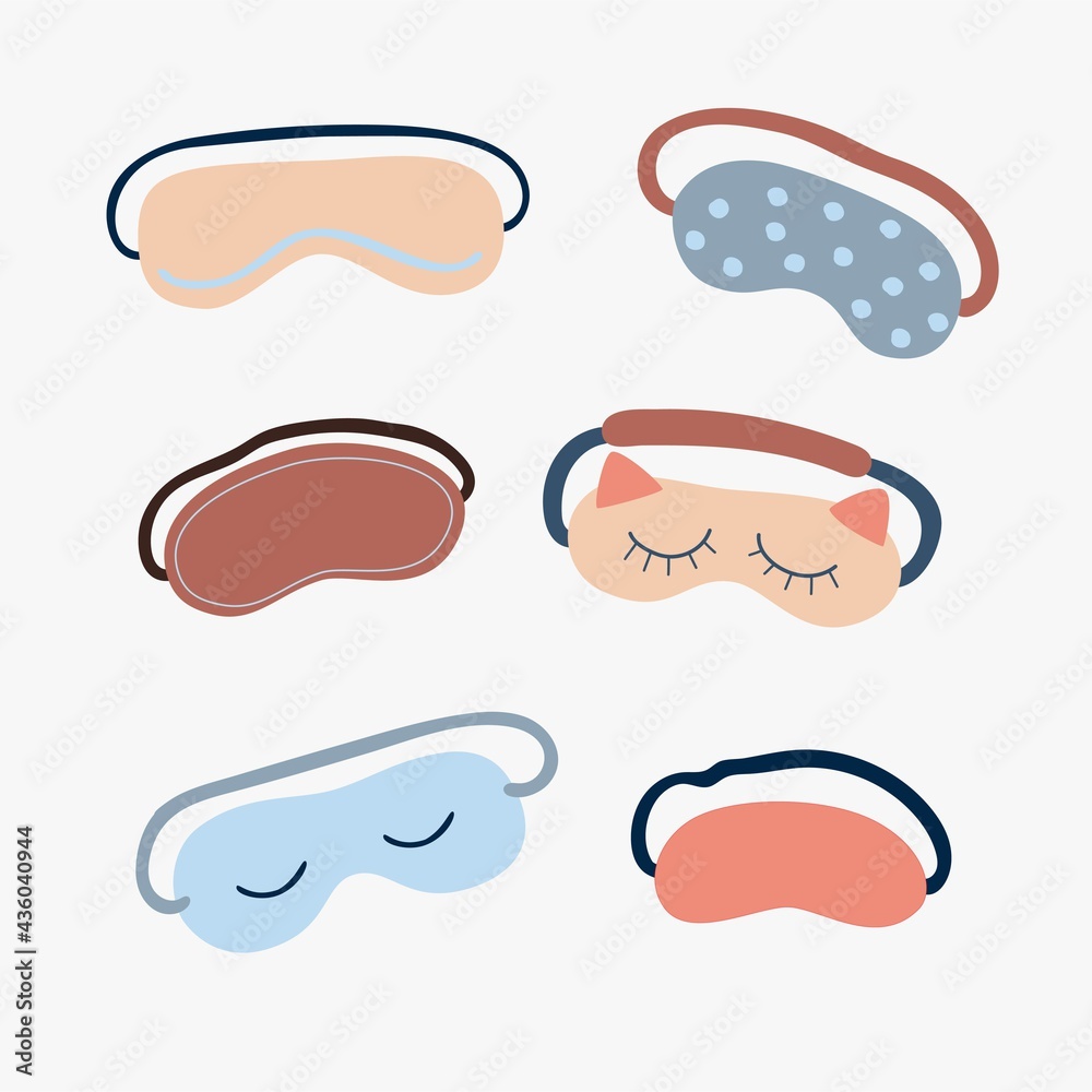 Set of funny sleeping masks, abstract drawing on a white background. Hand drawing. Design for textiles, wallpapers, printed products. Vector illustration Set of funny sleeping masks, abstract drawing on a white background. Hand drawing. Design for textiles, wallpapers, printed products. Vector illustration