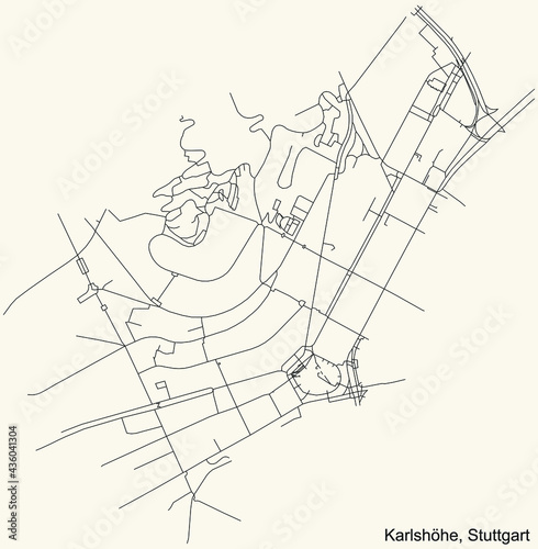 Black simple detailed street roads map on vintage beige background of the quarter Karlsh  he of district S  d of Stuttgart  Germany