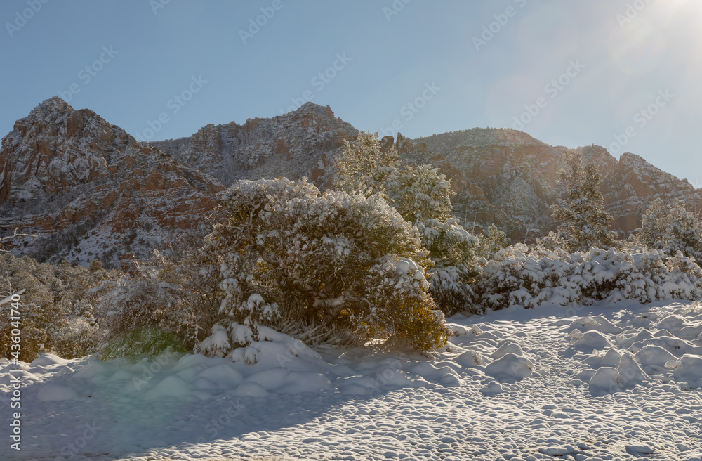 Snow Covered Winter Scenic Landscape in Sedona Arizona Snow Covered Winter Scenic Landscape in Sedona Arizona