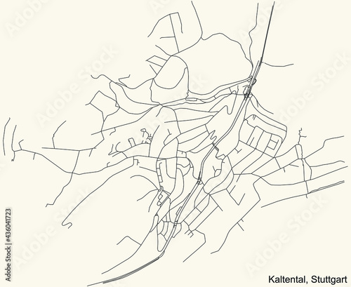 Black simple detailed street roads map on vintage beige background of the quarter Kaltental of district S  d of Stuttgart  Germany