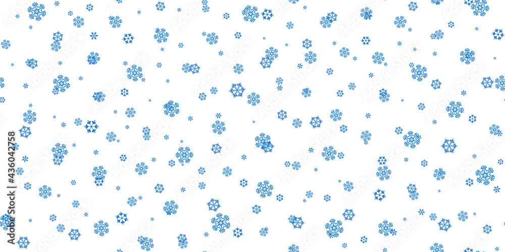 Winter seamless pattern with blue snowflakes on white background. Vector illustration for fabric, textile wallpaper, posters, gift wrapping paper. Christmas vector illustration. Falling snow Winter seamless pattern with blue snowflakes on white background. Vector illustration for fabric, textile wallpaper, posters, gift wrapping paper. Christmas vector illustration. Falling snow