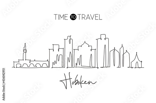 One single line drawing visit Hoboken city skyline  New Jersey. World beauty town landscape. Best holiday destination. Editable stroke trendy continuous line graphic draw design vector illustration