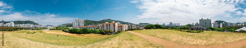 Panorama view of Daeseong-dong Ancient Tombs in Gimhae, Korea